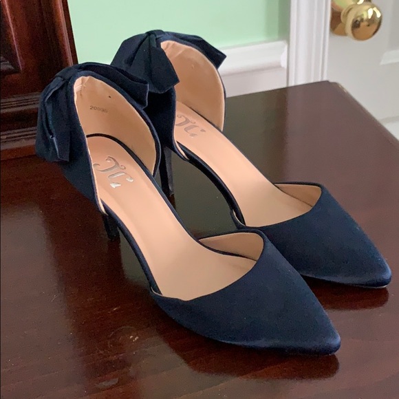 navy blue satin heels